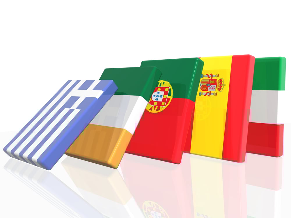 3D Domino effect in European countrys flags - isolated over white background 3D Domino effect in European countrys flags - isolated over white background